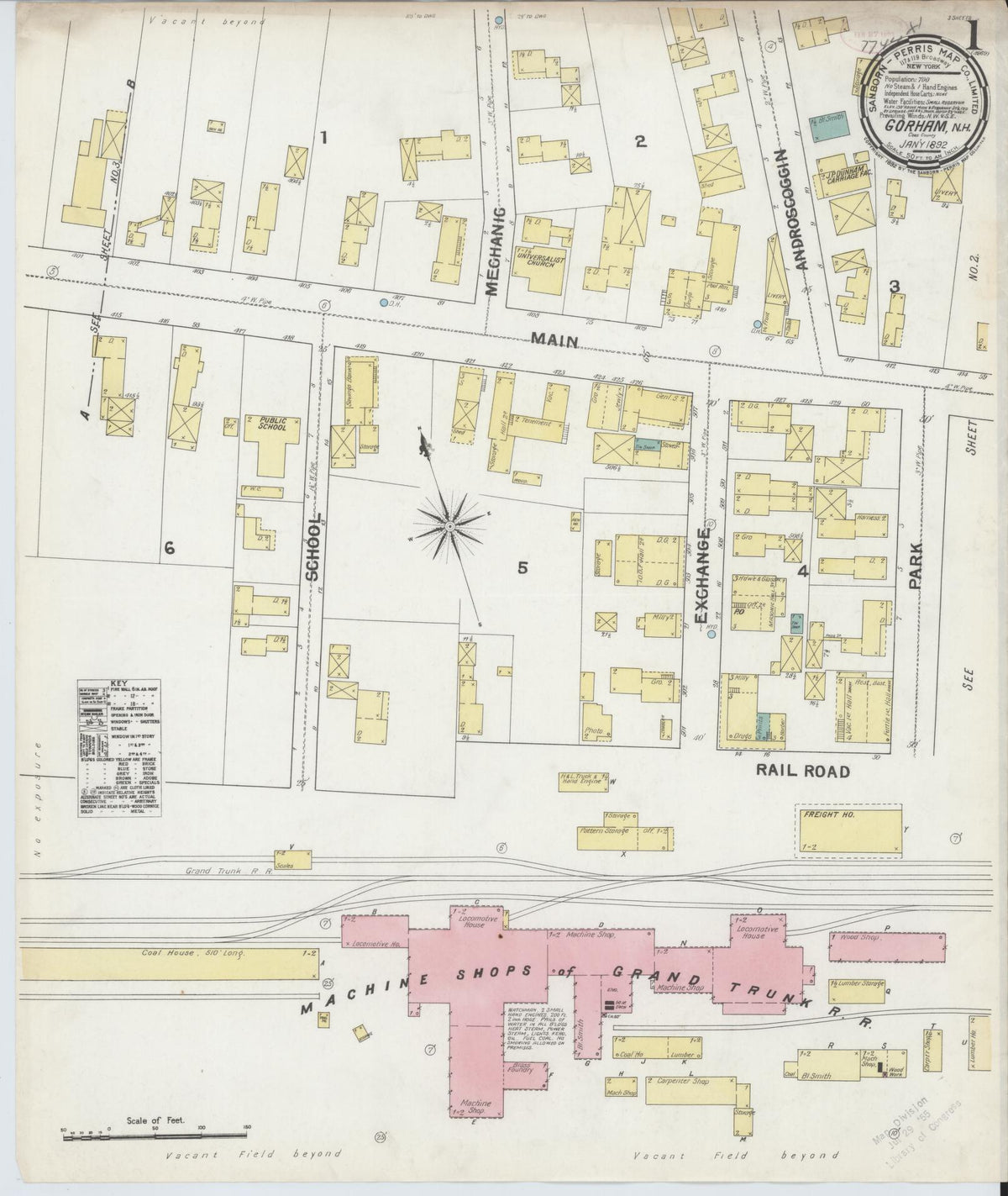 Sanborn Fire Insurance Map from Gorham, Coos County, New Hampshire (1892), Sheet #0001 - Complete Map Set gallery image, historic Sanborn map, vintage wall art, New Hampshire New Hampshire
