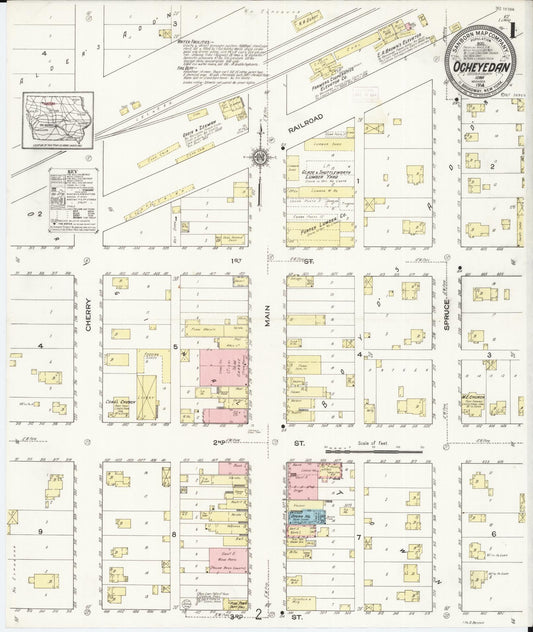 Sanborn Fire Insurance Map from Ocheyedan, Osceola County, Iowa (1914), Sheet #0001 - Historic Sanborn Fire Insurance Map Print