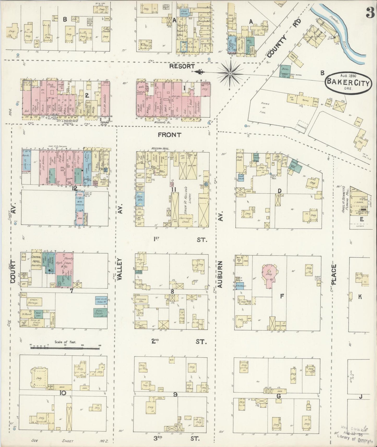 Sanborn Fire Insurance Map from Baker, Baker County, Oregon (1890), Sheet #0003 - Complete Map Set gallery image, historic Sanborn map, vintage wall art, Oregon Oregon