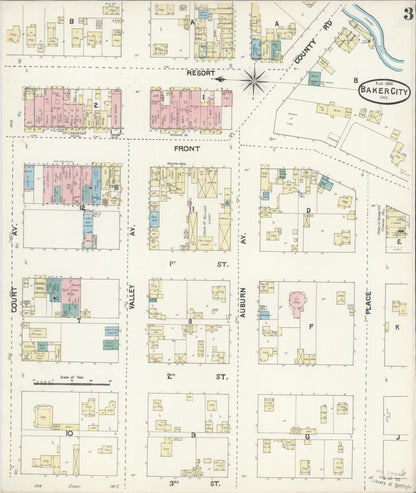 Sanborn Fire Insurance Map from Baker, Baker County, Oregon (1890), Sheet #0003 - Complete Map Set gallery image, historic Sanborn map, vintage wall art, Oregon Oregon
