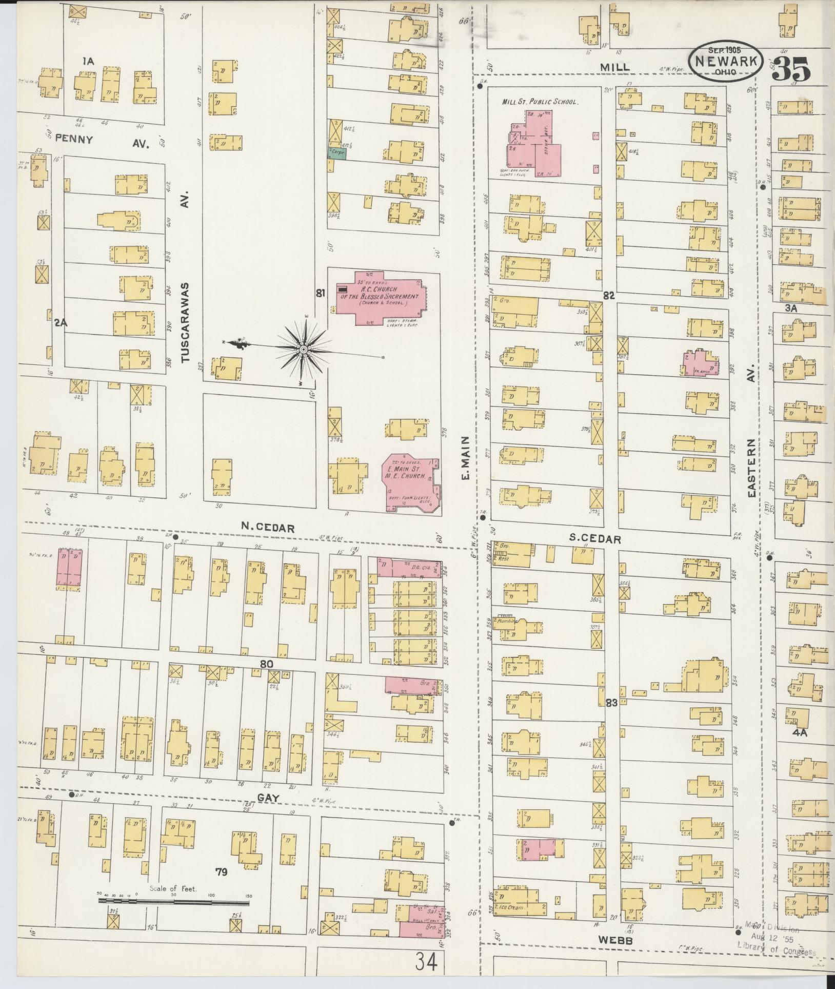 Sanborn Fire Insurance Map from Newark, Licking County, Ohio (1905), Sheet #0035 - Complete Map Set gallery image, historic Sanborn map, vintage wall art, Ohio Ohio