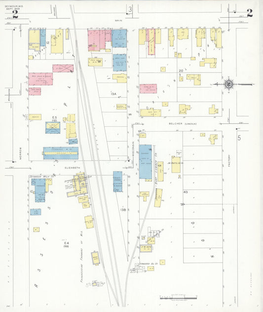 Sanborn Fire Insurance Map from Seymour, Outagamie County, Wisconsin (1938), Sheet #0002 - Historic Sanborn Fire Insurance Map Print, vintage old map wall art, antique decor, genealogy gift, Wisconsin Wisconsin map