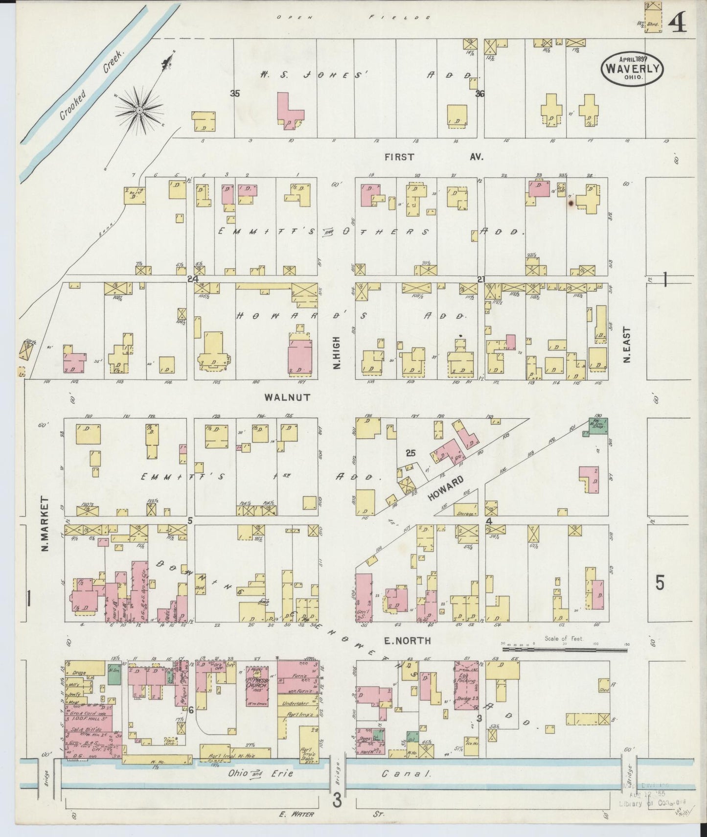 Sanborn Fire Insurance Map from Waverly, Pike County, Ohio (1897), Sheet #0004 - Complete Map Set gallery image, historic Sanborn map, vintage wall art, Ohio Ohio