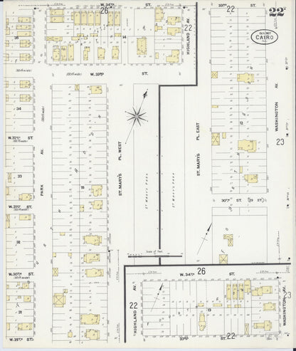Sanborn Fire Insurance Map from Cairo, Alexander County, Illinois (1907), Sheet #0022 - Historic Sanborn Fire Insurance Map Print, vintage old map wall art, antique decor, genealogy gift, Illinois Illinois map