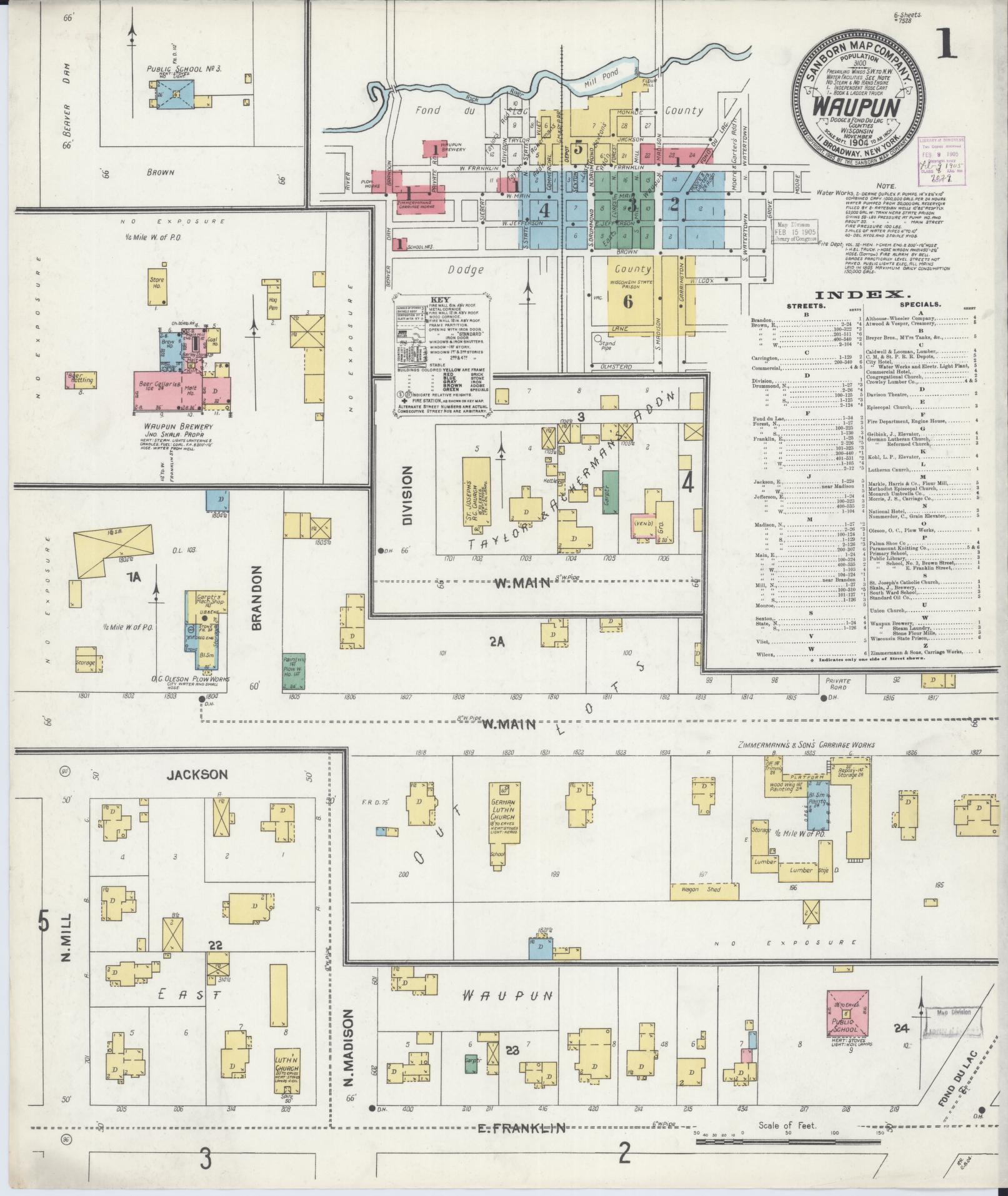 Sanborn Fire Insurance Map from Waupun, Dodge and Fond du Lac Counties, Wisconsin (1904), Sheet #0001 - Historic Sanborn Fire Insurance Map Print, vintage old map wall art, antique decor, genealogy gift, Wisconsin Wisconsin map