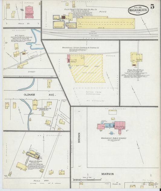Sanborn Fire Insurance Map from Waxahachie, Ellis County, Texas (1893), Sheet #0005 - Historic Sanborn Fire Insurance Map Print, vintage old map wall art, antique decor, genealogy gift, Texas Texas map