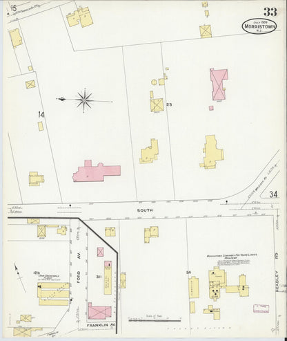 Sanborn Fire Insurance Map from Morristown, Morris County, New Jersey (1909), Sheet #0033 - Historic Sanborn Fire Insurance Map Print, vintage old map wall art, antique decor, genealogy gift, New Jersey New Jersey map