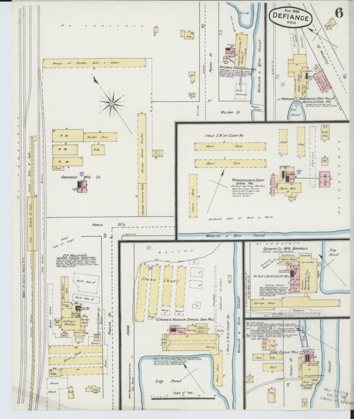 Sanborn Fire Insurance Map from Defiance, Defiance County, Ohio (1888), Sheet #0006 - Historic Sanborn Fire Insurance Map Print, vintage old map wall art, antique decor, genealogy gift, Ohio Ohio map
