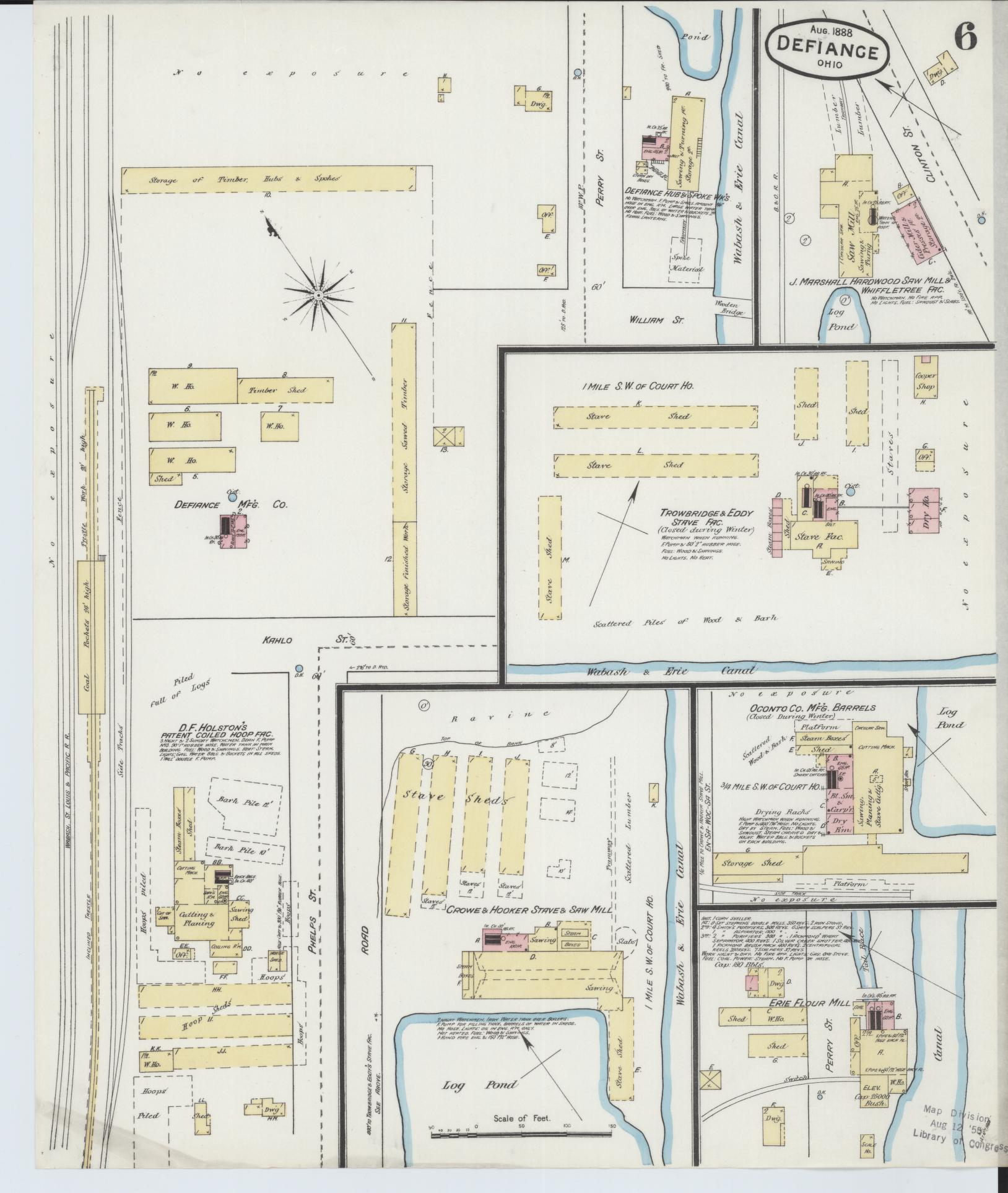 Sanborn Fire Insurance Map from Defiance, Defiance County, Ohio (1888), Sheet #0006 - Historic Sanborn Fire Insurance Map Print, vintage old map wall art, antique decor, genealogy gift, Ohio Ohio map