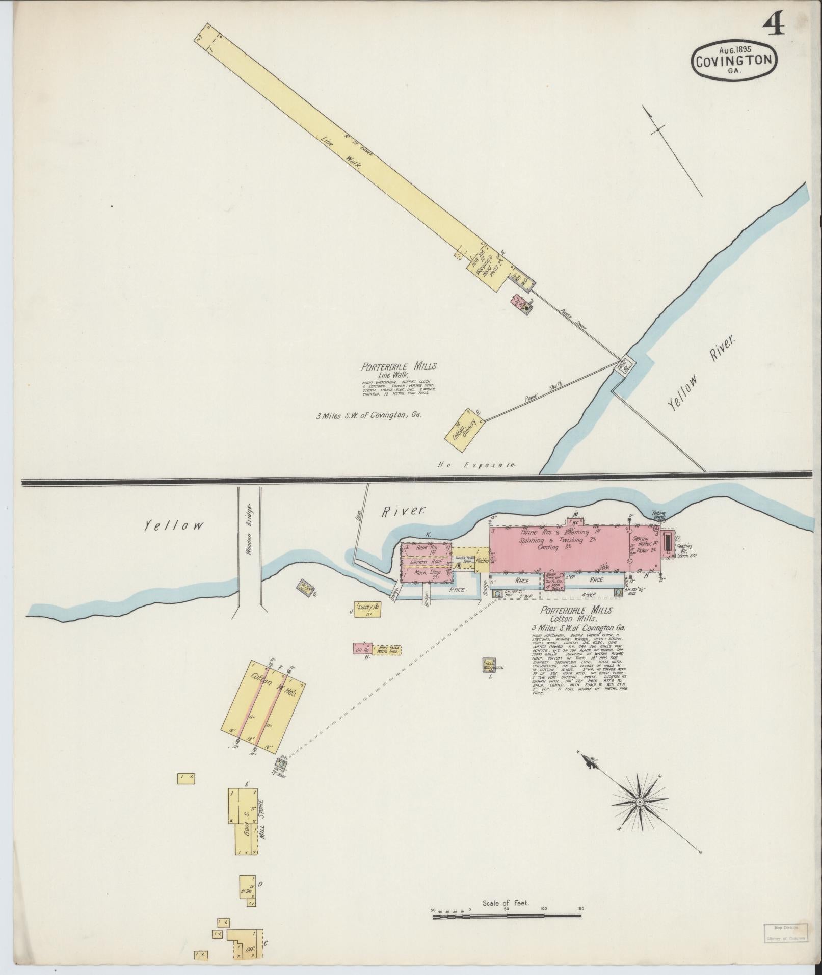 Sanborn Fire Insurance Map from Covington, Newton County, Georgia (1895), Sheet #0004 - Historic Sanborn Fire Insurance Map Print, vintage old map wall art, antique decor, genealogy gift, Georgia Georgia map