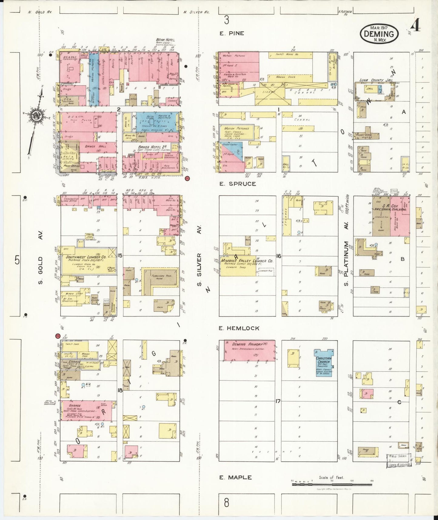 Sanborn Fire Insurance Map from Deming, Luna County, New Mexico (1917), Sheet #0004 - Complete Map Set gallery image, historic Sanborn map, vintage wall art, New Mexico New Mexico