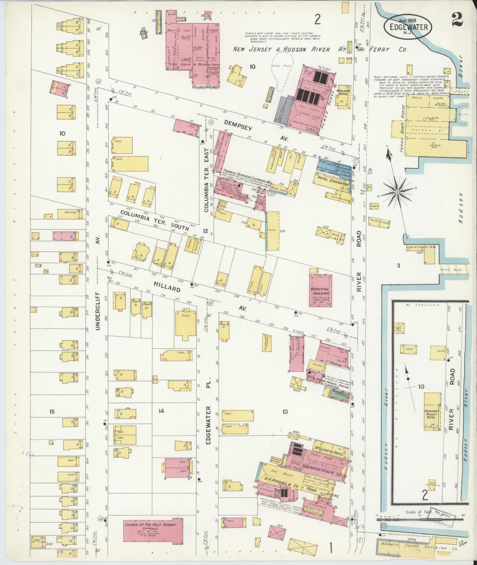Sanborn Fire Insurance Map from Edgewater, Bergen County, New Jersey (1908), Sheet #0002 - Historic Sanborn Fire Insurance Map Print, vintage old map wall art, antique decor, genealogy gift, New Jersey New Jersey map