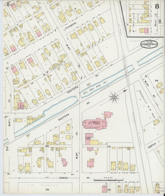 Sanborn Fire Insurance Map from Connersville, Fayette County, Indiana (1896), Sheet #0008 - Historic Sanborn Fire Insurance Map Print, vintage old map wall art, antique decor, genealogy gift, Indiana Indiana map