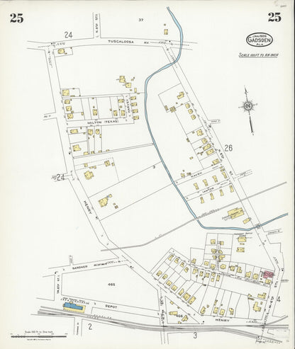 Sanborn Fire Insurance Map from Gadsden, Etowah County, Alabama (1926), Sheet #0025 - Complete Map Set gallery image, historic Sanborn map, vintage wall art, Alabama Alabama