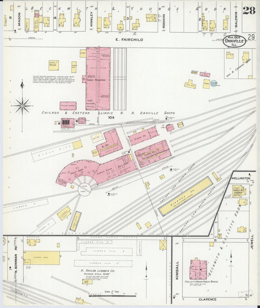 Sanborn Fire Insurance Map from Danville, Vermilion County, Illinois (1909), Sheet #0028 - Historic Sanborn Fire Insurance Map Print, vintage old map wall art, antique decor, genealogy gift, Illinois Illinois map