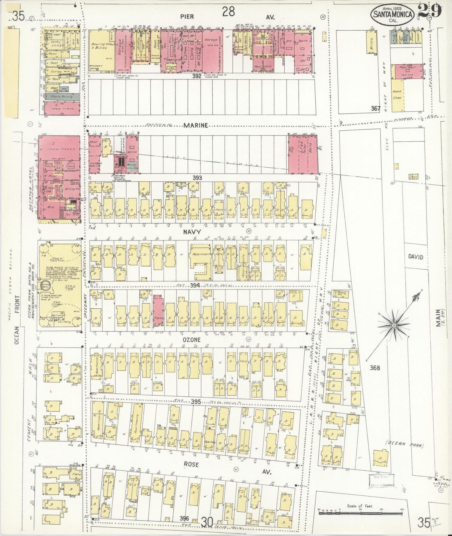 Sanborn Fire Insurance Map from Santa Monica, Los Angeles County, California (1909), Sheet #0029 - Complete Map Set gallery image, historic Sanborn map, vintage wall art, California California