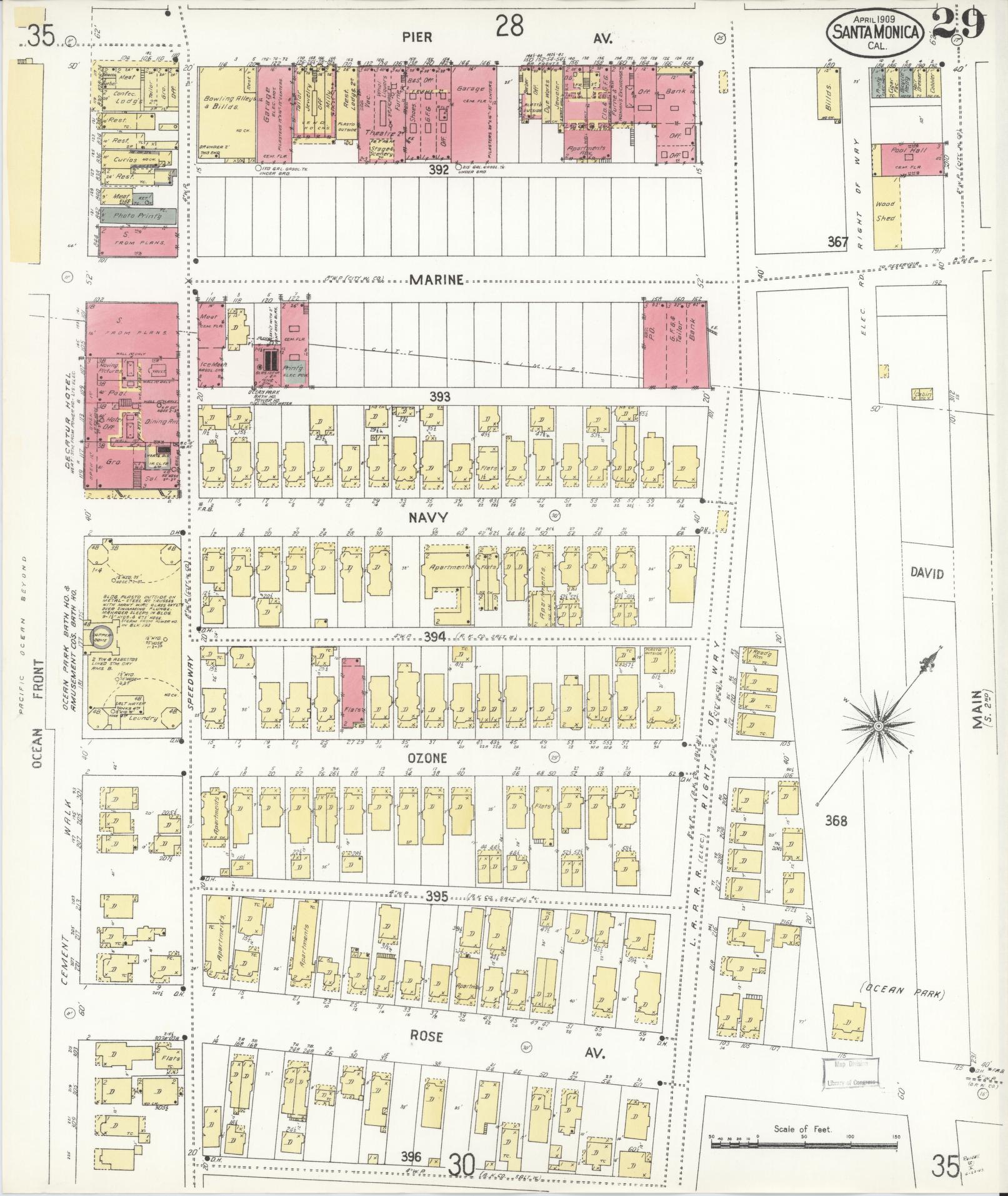 Sanborn Fire Insurance Map from Santa Monica, Los Angeles County, California (1909), Sheet #0029 - Complete Map Set gallery image, historic Sanborn map, vintage wall art, California California
