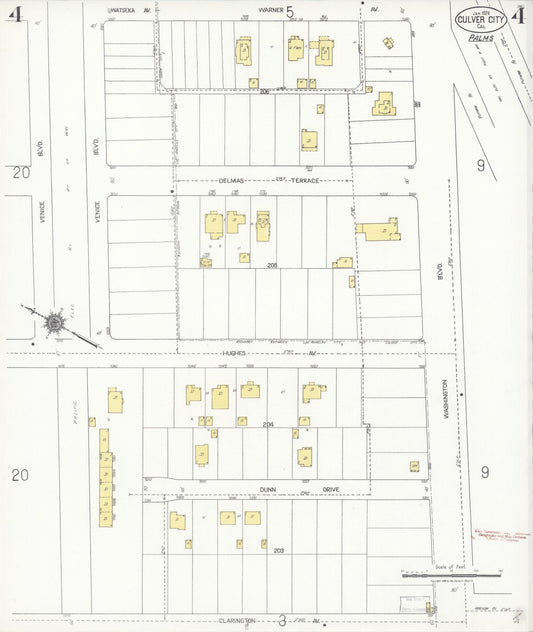 Sanborn Fire Insurance Map from Culver City, Los Angeles County, California (1924), Sheet #0004 - Historic Sanborn Fire Insurance Map Print, vintage old map wall art, antique decor, genealogy gift, California California map