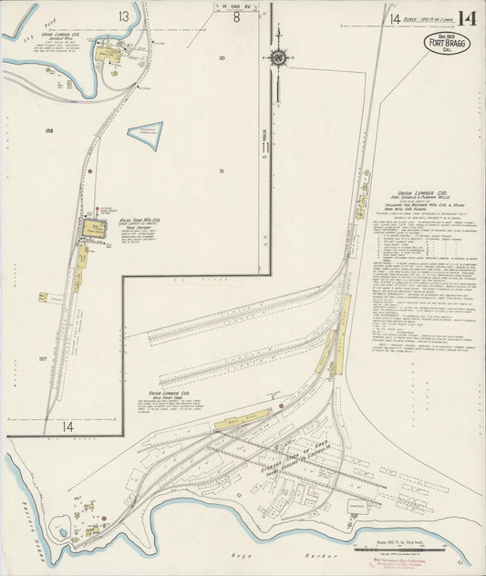 Sanborn Fire Insurance Map from Fort Bragg, Mendocino County, California (1919), Sheet #0014 - Historic Sanborn Fire Insurance Map Print, vintage old map wall art, antique decor, genealogy gift, California California map