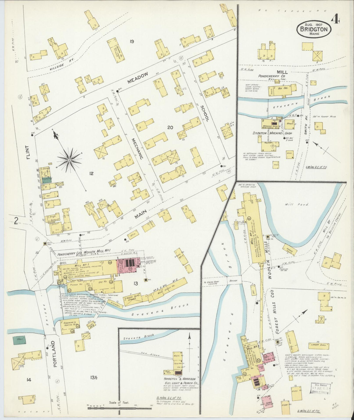 Sanborn Fire Insurance Map from Bridgton, Cumberland County, Maine (1907), Sheet #0004 - Complete Map Set gallery image, historic Sanborn map, vintage wall art, Maine Maine