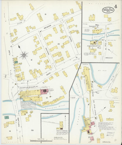 Sanborn Fire Insurance Map from Bridgton, Cumberland County, Maine (1907), Sheet #0004 - Complete Map Set gallery image, historic Sanborn map, vintage wall art, Maine Maine