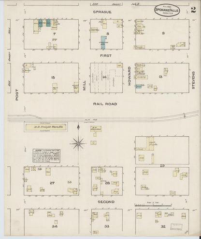 Sanborn Fire Insurance Map from Spokane, Spokane County, Washington (1884), Sheet #0002 - Complete Map Set gallery image, historic Sanborn map, vintage wall art, Washington Washington
