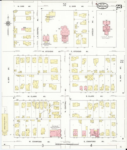 Sanborn Fire Insurance Map from Parsons, Labette County, Kansas (1911), Sheet #0023 - Complete Map Set gallery image, historic Sanborn map, vintage wall art, Kansas Kansas