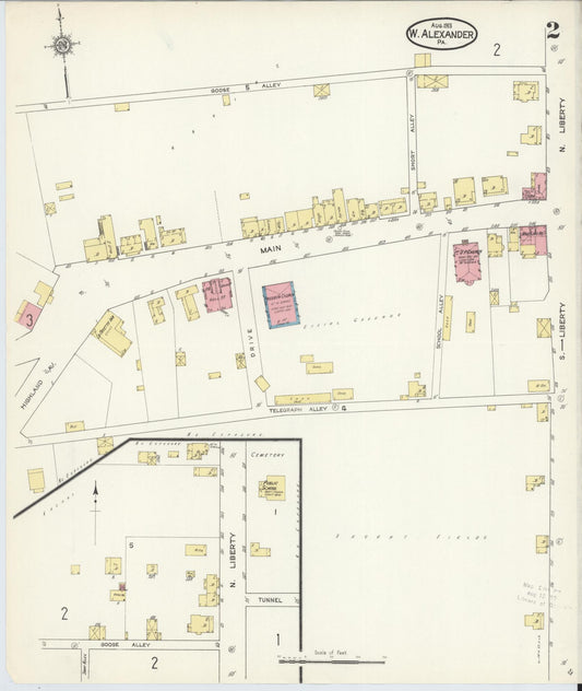 Sanborn Fire Insurance Map from West Alexander, Washington County, Pennsylvania (1913), Sheet #0002 - Historic Sanborn Fire Insurance Map Print, vintage old map wall art, antique decor, genealogy gift, Pennsylvania Pennsylvania map