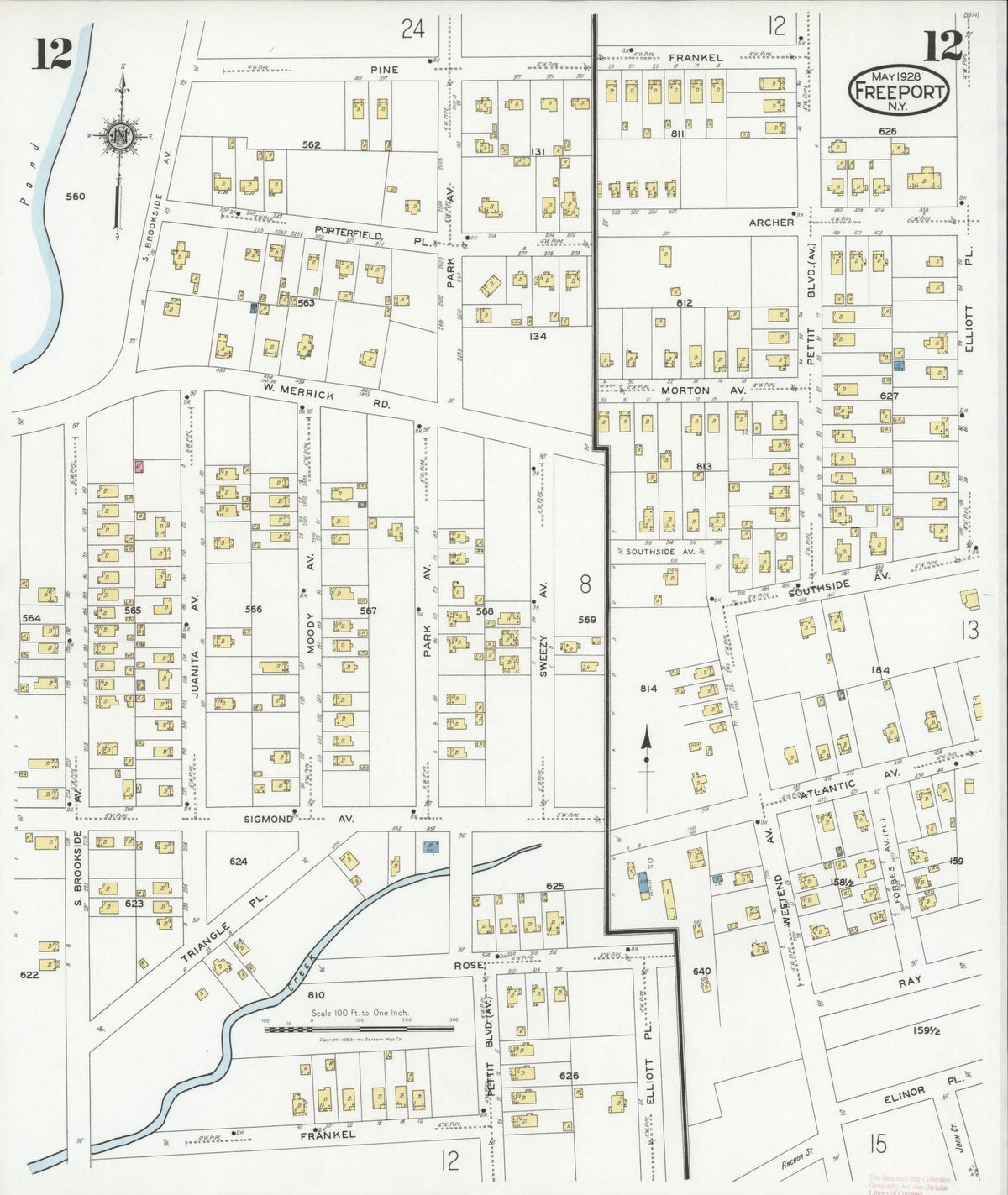 Sanborn Fire Insurance Map from Freeport, Nassau County, New York (1928), Sheet #0012 - Complete Map Set gallery image, historic Sanborn map, vintage wall art, New York New York