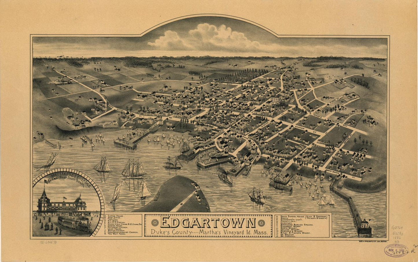 Edgartown, Duke's County, Martha's Vineyard Id., Mass. (1886) – Historic Bird’s-Eye View Panorama Print