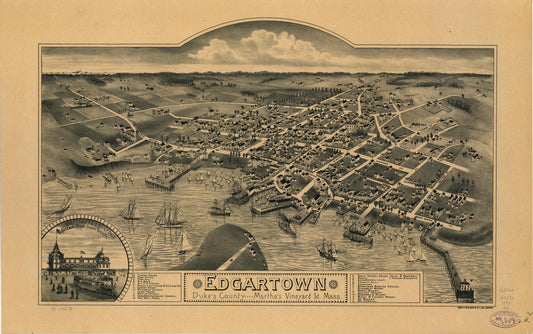 Edgartown, Duke's County, Martha's Vineyard Id., Mass. (1886) – Historic Bird’s-Eye View Panorama Print