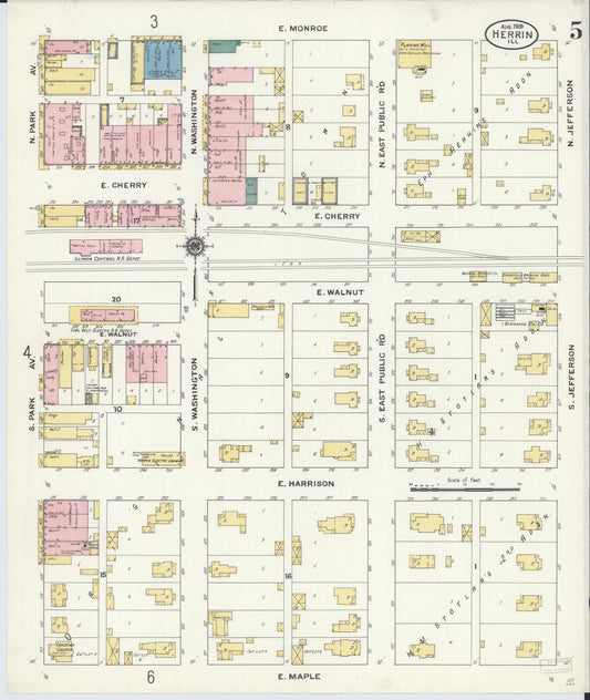 Sanborn Fire Insurance Map from Herrin, Williamson County, Illinois (1909), Sheet #0005 - Historic Sanborn Fire Insurance Map Print, vintage old map wall art, antique decor, genealogy gift, Illinois Illinois map