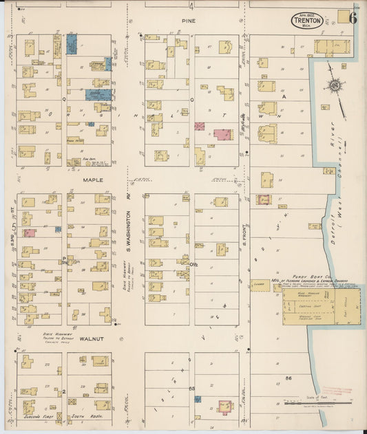 Sanborn Fire Insurance Map from Trenton, Wayne County, Michigan (1922), Sheet #0006 - Historic Sanborn Fire Insurance Map Print, vintage old map wall art, antique decor, genealogy gift, Michigan Michigan map