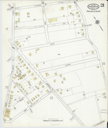 Sanborn Fire Insurance Map from Ridgewood, Bergen County, New Jersey (1916), Sheet #0021 - Complete Map Set gallery image, historic Sanborn map, vintage wall art, New Jersey New Jersey