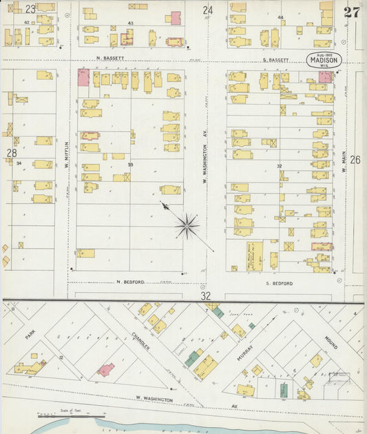 Sanborn Fire Insurance Map from Madison, Dane County, Wisconsin (1902), Sheet #0027 - Historic Sanborn Fire Insurance Map Print, vintage old map wall art, antique decor, genealogy gift, Wisconsin Wisconsin map