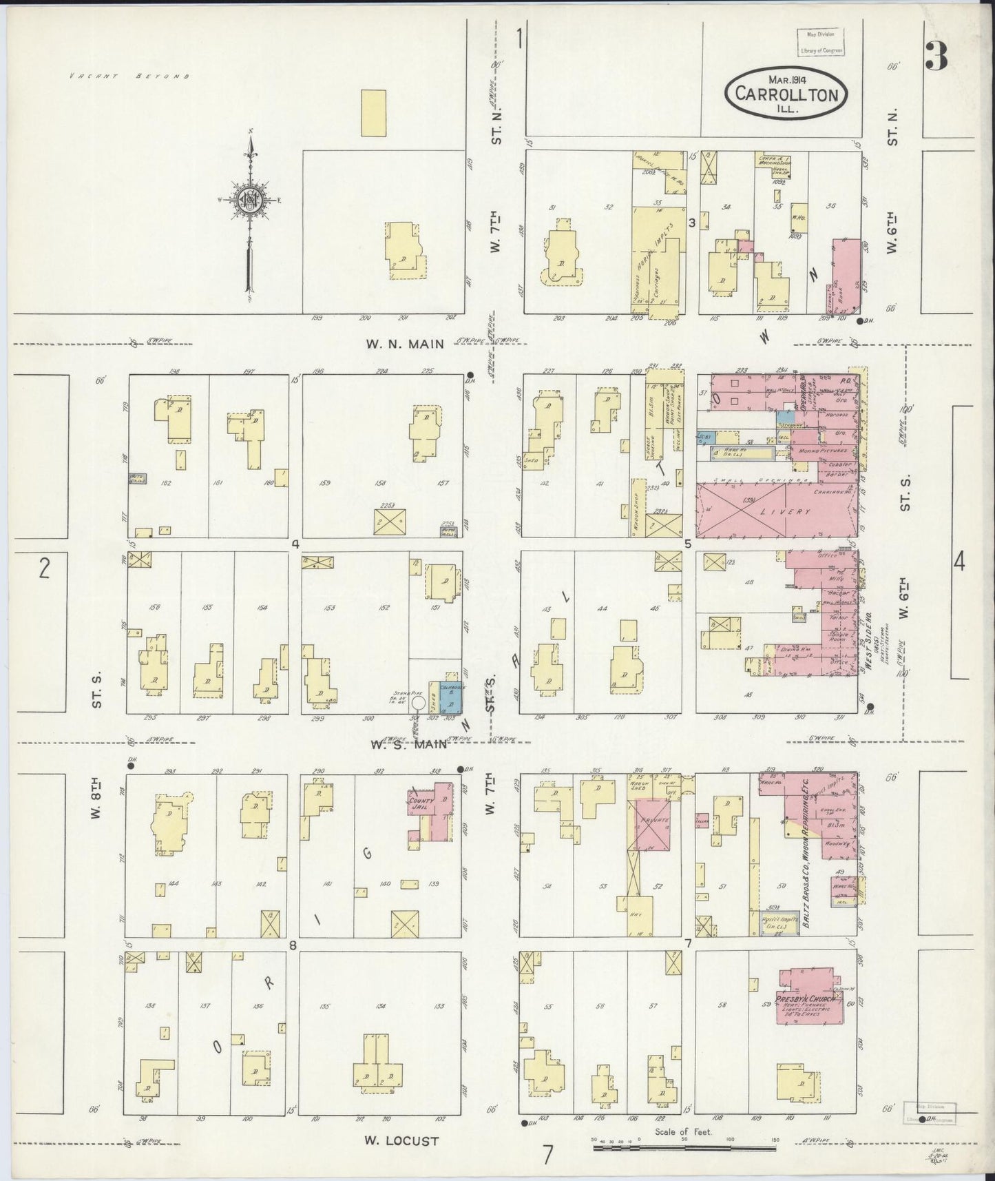 Sanborn Fire Insurance Map from Carrollton, Greene County, Illinois (1914), Sheet #0003 - Historic Sanborn Fire Insurance Map Print, vintage old map wall art, antique decor, genealogy gift, Illinois Illinois map