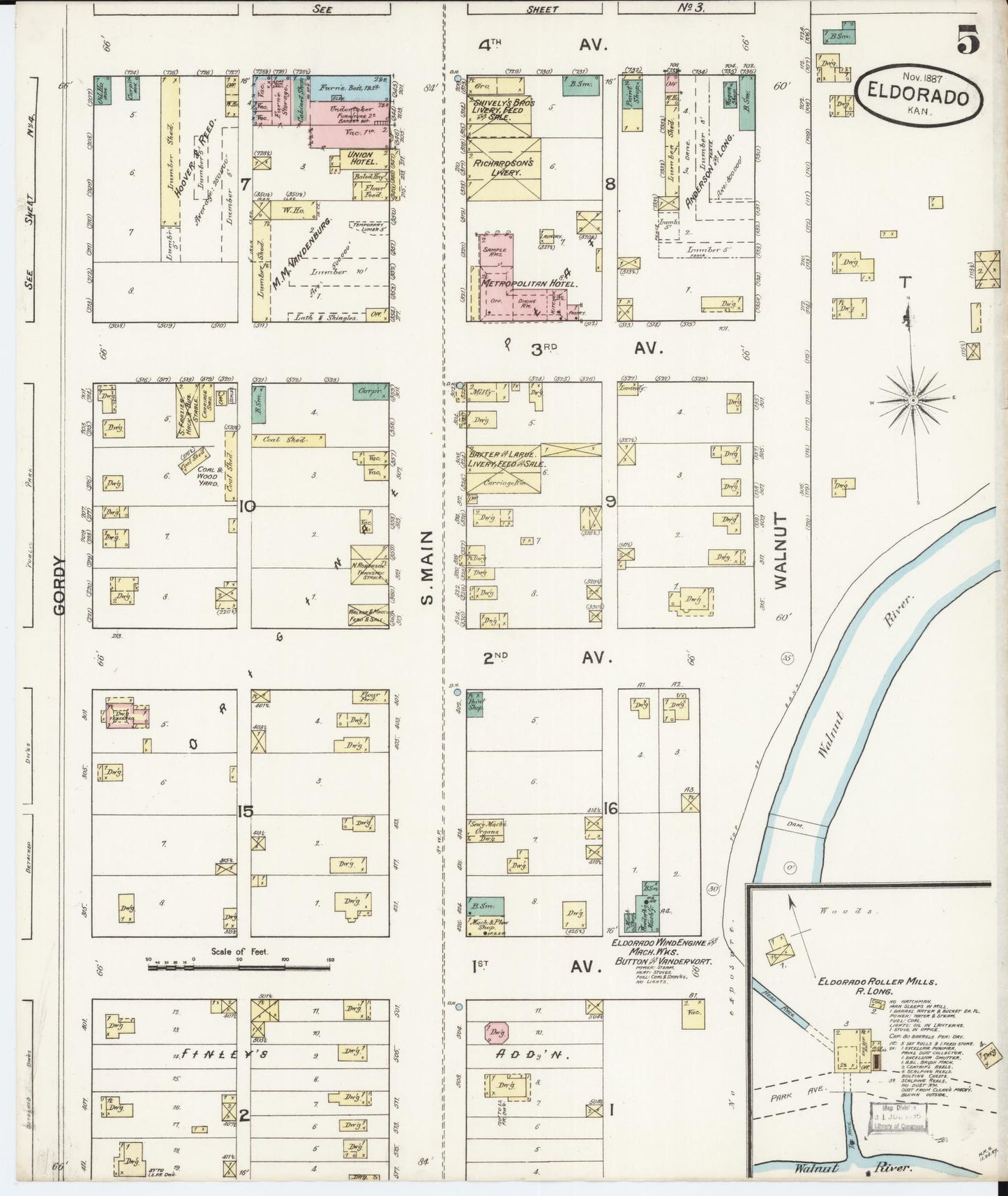 Sanborn Fire Insurance Map from El Dorado, Butler County, Kansas (1887), Sheet #0005 - Complete Map Set gallery image, historic Sanborn map, vintage wall art, Kansas Kansas