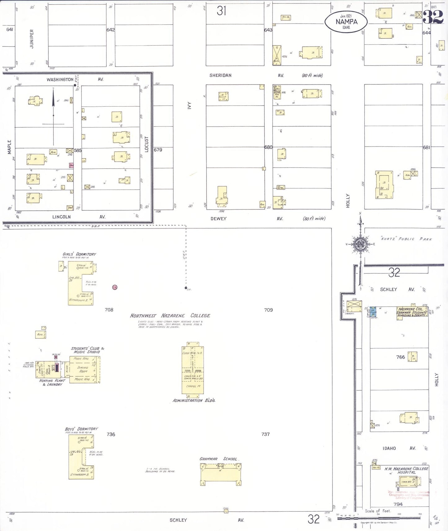 Sanborn Fire Insurance Map from Nampa, Canyon County, Idaho (1921), Sheet #0032 - Complete Map Set gallery image, historic Sanborn map, vintage wall art, Idaho Idaho