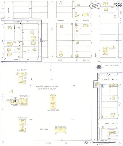 Sanborn Fire Insurance Map from Nampa, Canyon County, Idaho (1921), Sheet #0032 - Complete Map Set gallery image, historic Sanborn map, vintage wall art, Idaho Idaho