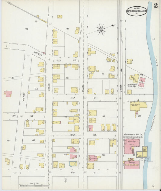 Sanborn Fire Insurance Map from Monongahela City, Washington County, Pennsylvania (1895), Sheet #0002 - Historic Sanborn Fire Insurance Map Print, vintage old map wall art, antique decor, genealogy gift, Pennsylvania Pennsylvania map