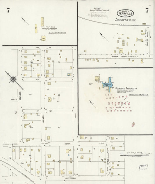 Sanborn Fire Insurance Map from Kerrville, Kerr County, Texas (1924), Sheet #0007 - Historic Sanborn Fire Insurance Map Print, vintage old map wall art, antique decor, genealogy gift, Texas Texas map