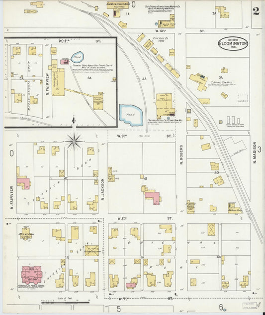 Sanborn Fire Insurance Map from Bloomington, Monroe County, Indiana (1898), Sheet #0002 - Historic Sanborn Fire Insurance Map Print, vintage old map wall art, antique decor, genealogy gift, Indiana Indiana map
