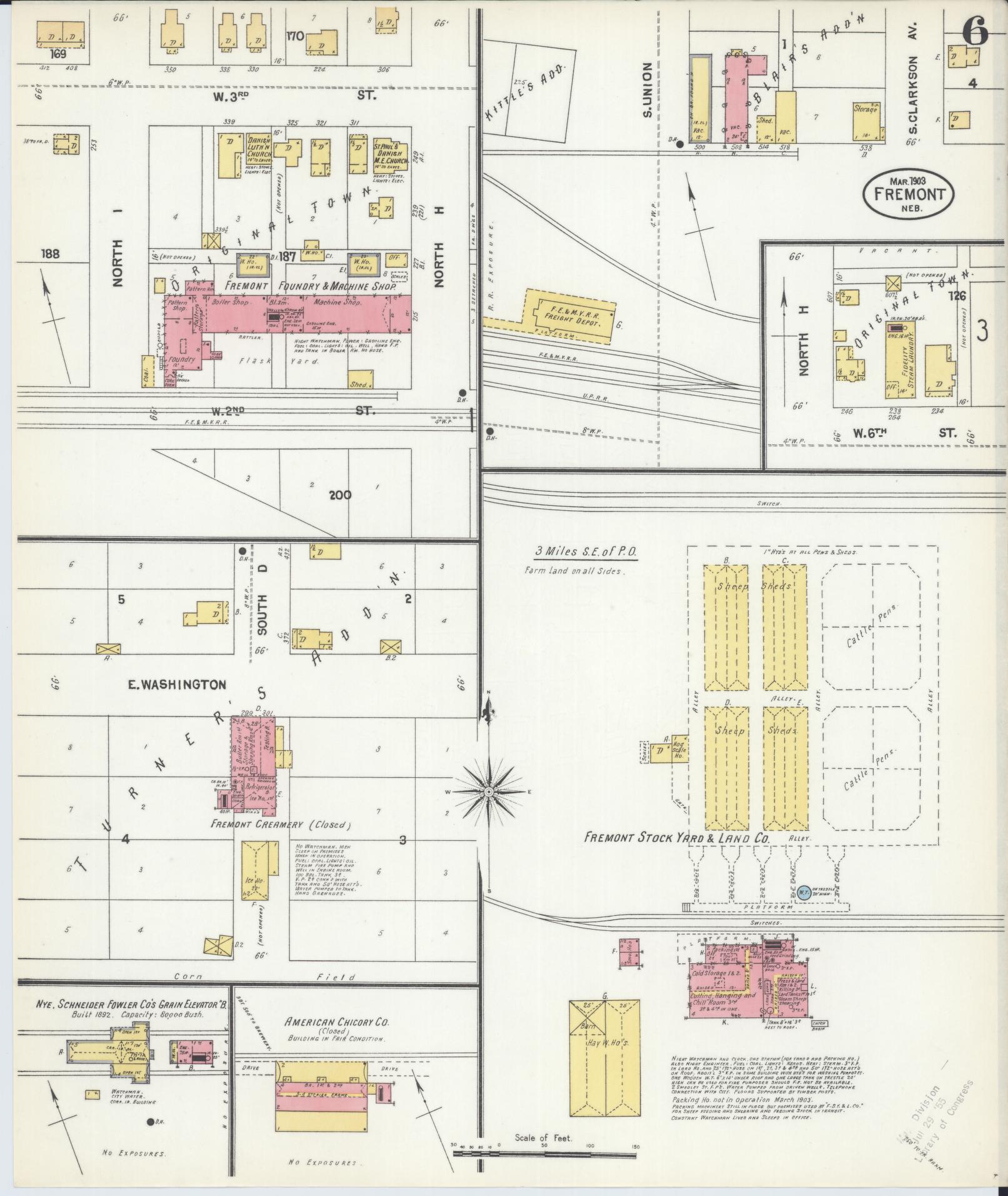 Sanborn Fire Insurance Map from Fremont, Dodge County, Nebraska (1903), Sheet #0006 - Historic Sanborn Fire Insurance Map Print, vintage old map wall art, antique decor, genealogy gift, Nebraska Nebraska map