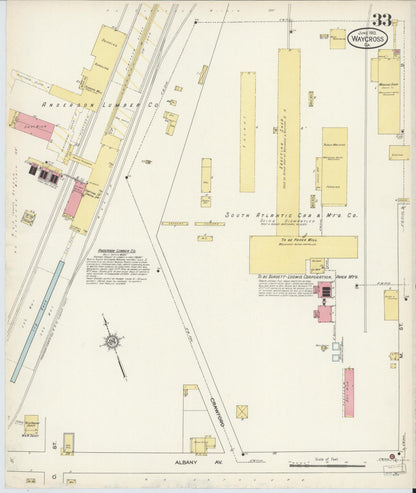 Sanborn Fire Insurance Map from Waycross, Ware County, Georgia (1913), Sheet #0033 - Complete Map Set gallery image, historic Sanborn map, vintage wall art, Georgia Georgia