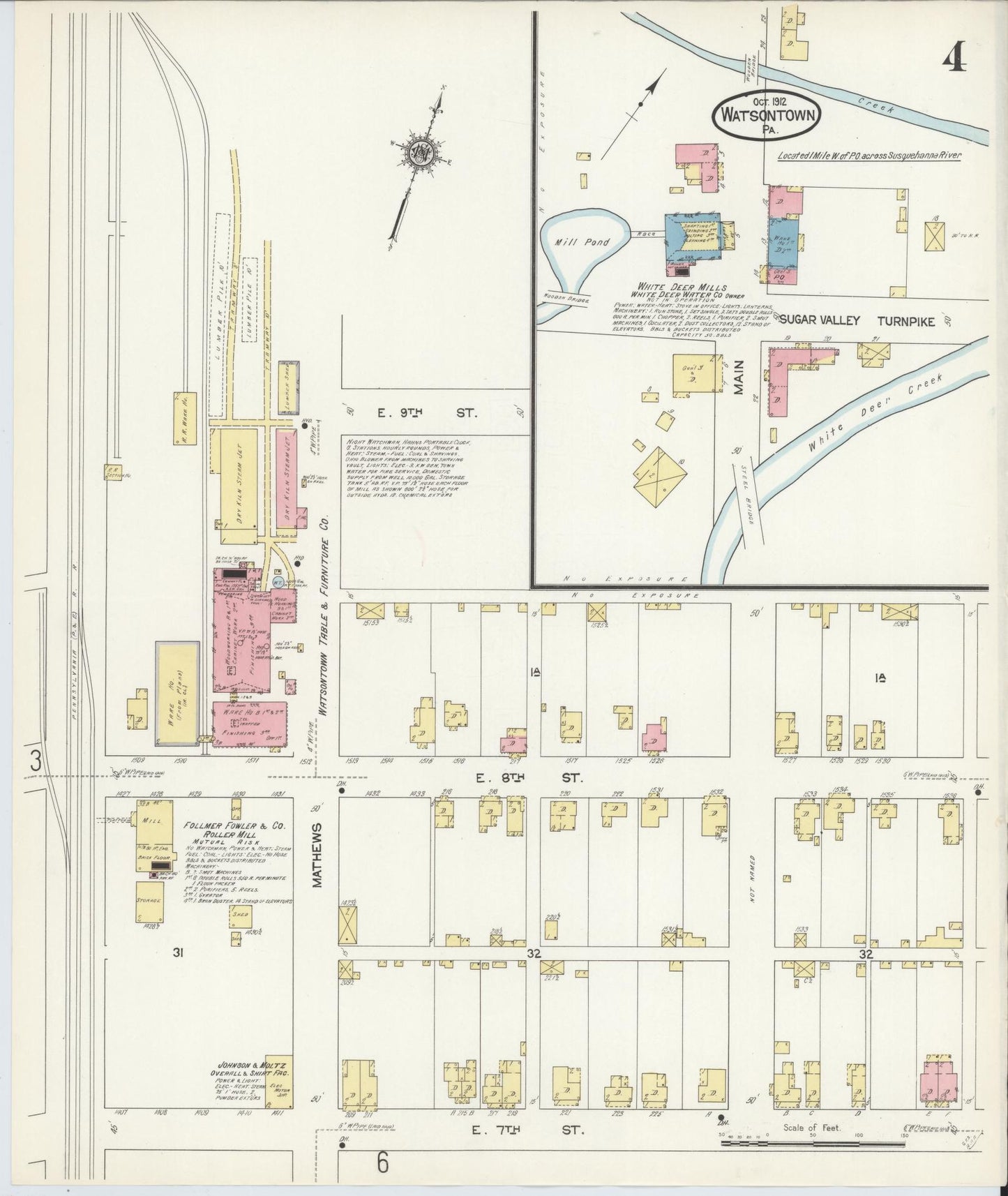 Sanborn Fire Insurance Map from Watsontown, Northumberland County, Pennsylvania (1912), Sheet #0004 - Complete Map Set gallery image, historic Sanborn map, vintage wall art, Pennsylvania Pennsylvania