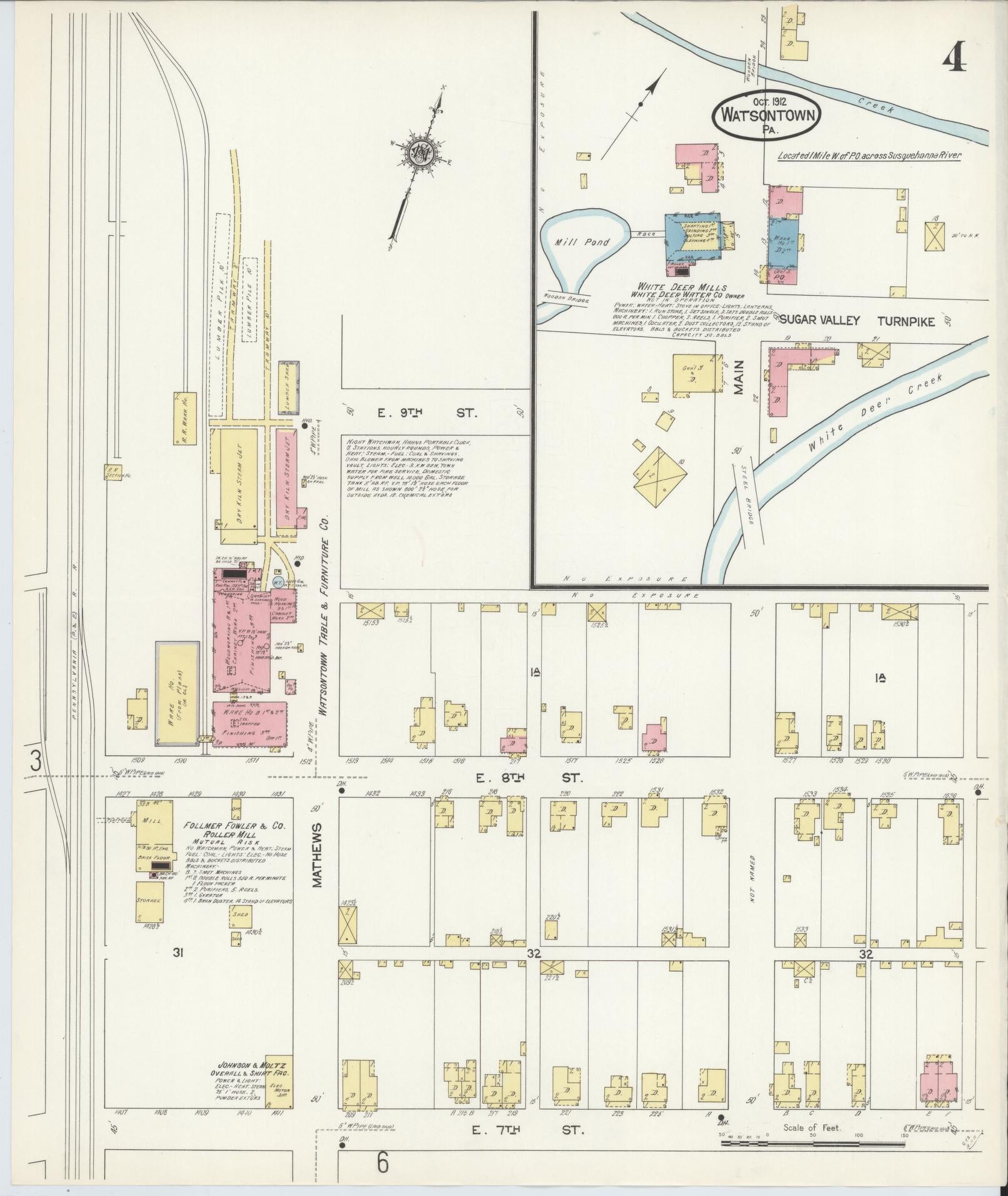 Sanborn Fire Insurance Map from Watsontown, Northumberland County, Pennsylvania (1912), Sheet #0004 - Complete Map Set gallery image, historic Sanborn map, vintage wall art, Pennsylvania Pennsylvania