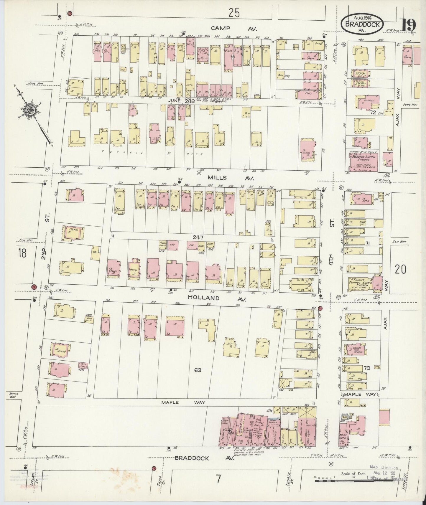 Sanborn Fire Insurance Map from Braddock, Allegheny County, Pennsylvania (1914), Sheet #0019 - Historic Sanborn Fire Insurance Map Print, vintage old map wall art, antique decor, genealogy gift, Pennsylvania Pennsylvania map
