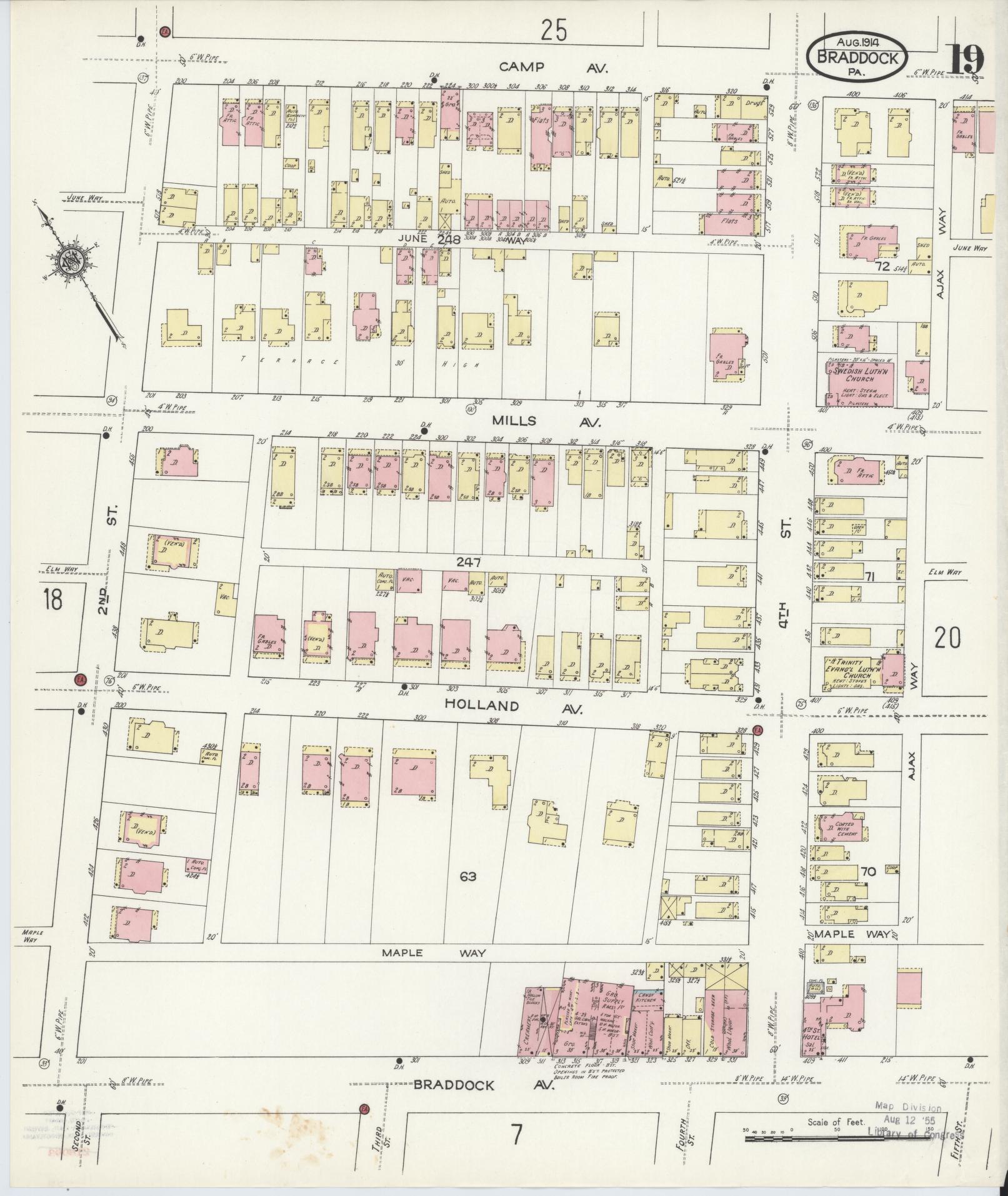 Sanborn Fire Insurance Map from Braddock, Allegheny County, Pennsylvania (1914), Sheet #0019 - Historic Sanborn Fire Insurance Map Print, vintage old map wall art, antique decor, genealogy gift, Pennsylvania Pennsylvania map