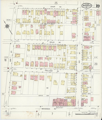 Sanborn Fire Insurance Map from Braddock, Allegheny County, Pennsylvania (1914), Sheet #0019 - Historic Sanborn Fire Insurance Map Print, vintage old map wall art, antique decor, genealogy gift, Pennsylvania Pennsylvania map