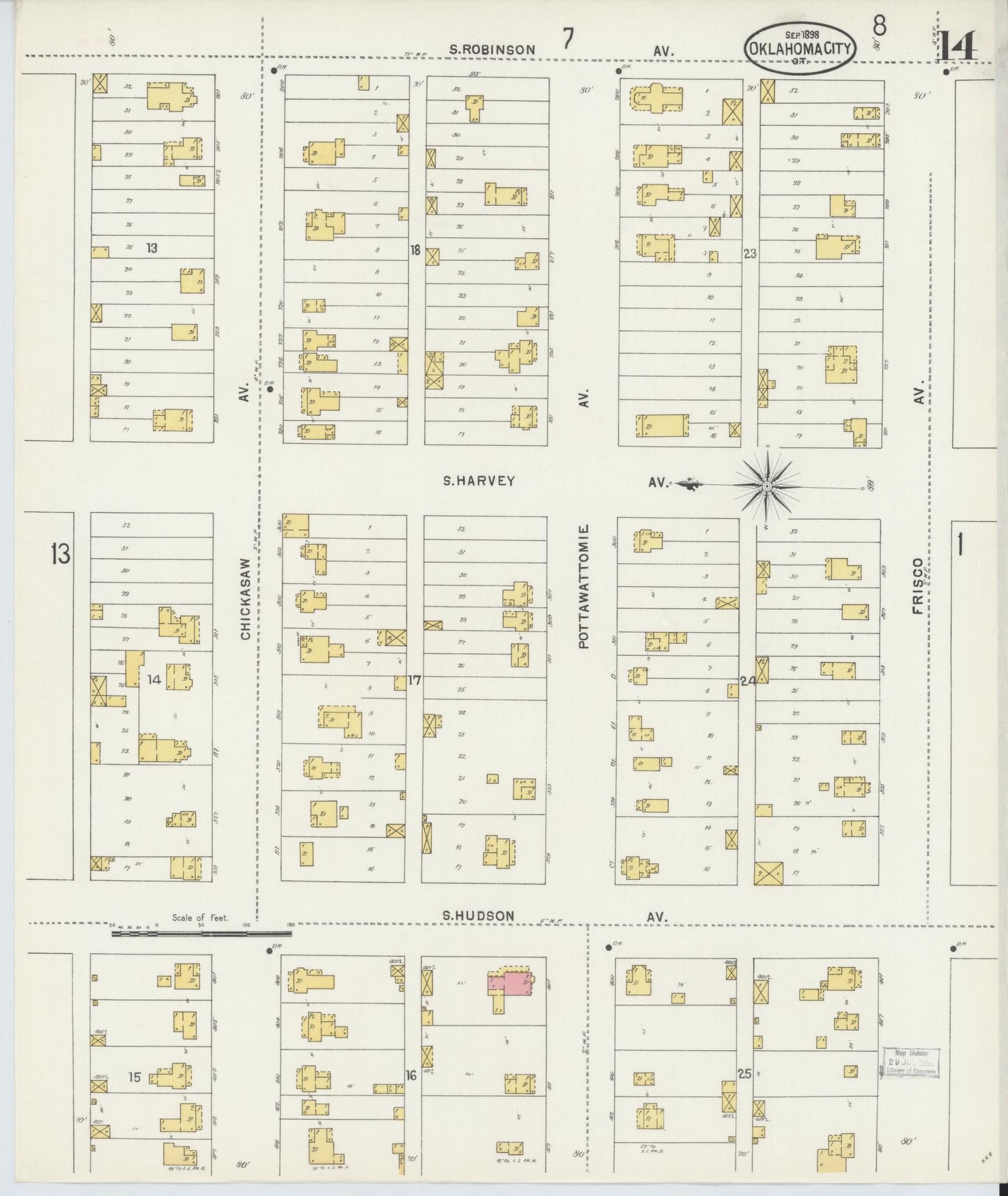 Sanborn Fire Insurance Map from Oklahoma City, Oklahoma County, Oklahoma (1898), Sheet #0014 - Complete Map Set gallery image, historic Sanborn map, vintage wall art, Oklahoma City Oklahoma